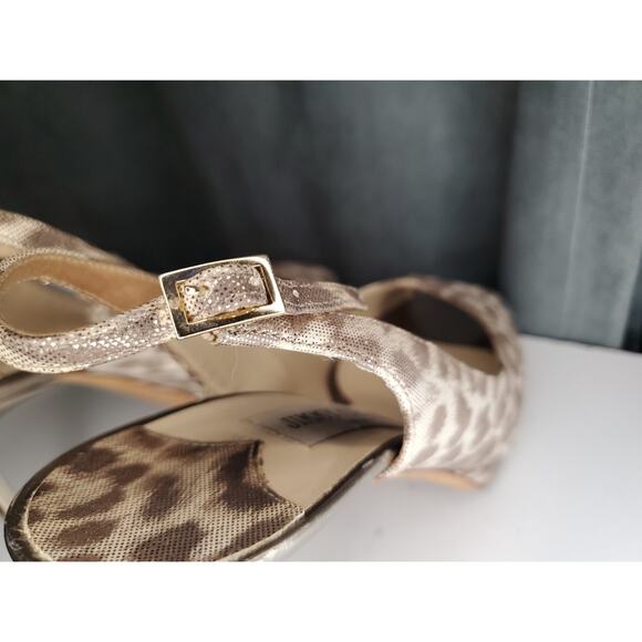 $695 JIMMY CHOO Nova Gold Leopard Shimmer Slingback Open Toe 4" Heels EU 37 US 7 - Picture 9 of 12